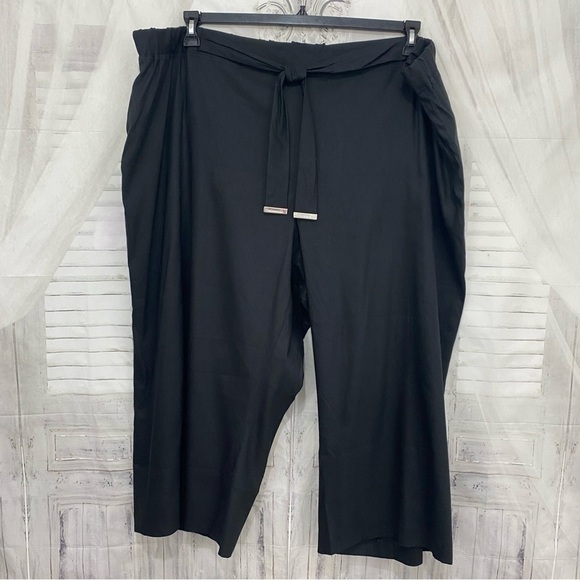 NEW Calvin Klein Pants 3X Black Linen Blend Wide Leg Crop Pull On Elastic Waist - Picture 1 of 12